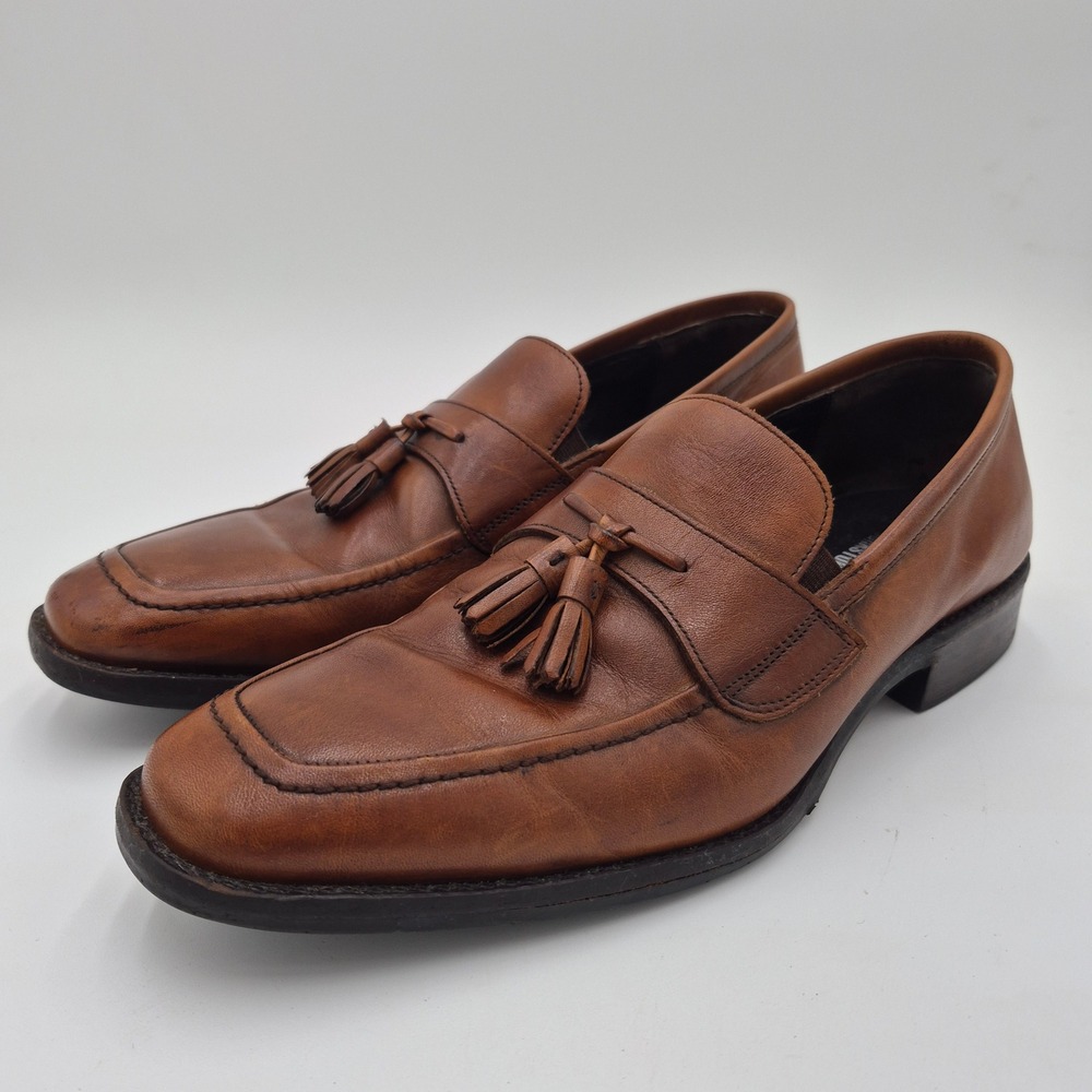 Johnston & Murphy Mens Brown Leather Tassel Loafers Moc Toe Dress Shoes 9.5 M